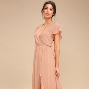 Lulu's Blush Pink Flutter Sleeve Maxi Dress Small